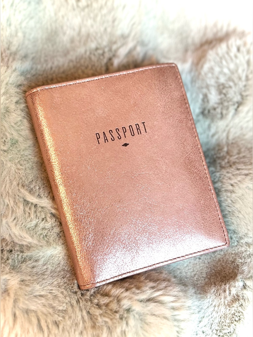 Fossil Passport Wallet - Rose Gold Champagne Pink Shimmer Leather